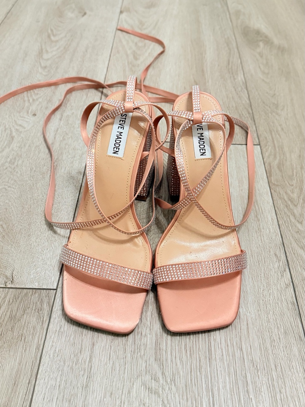 Steve Madden Pink Crystal Lace-Up Block Heels